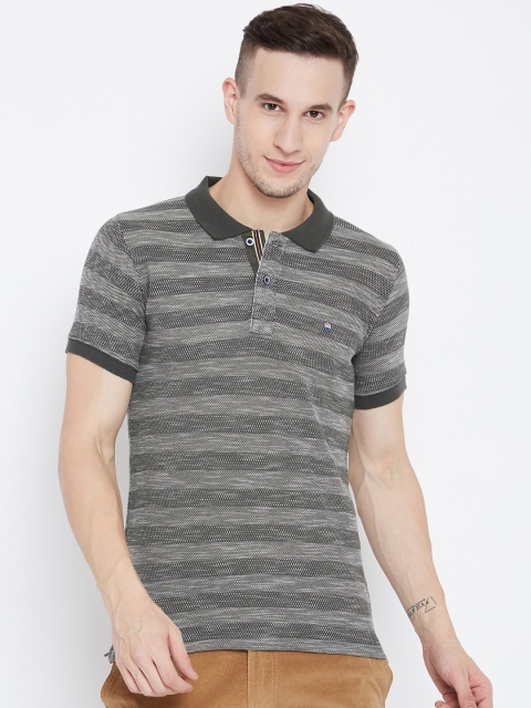 

Duke Men Olive Green Self Design Polo Collar T-shirt