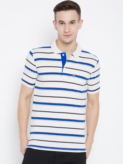 

Duke Men White Checked Polo Collar T-shirt