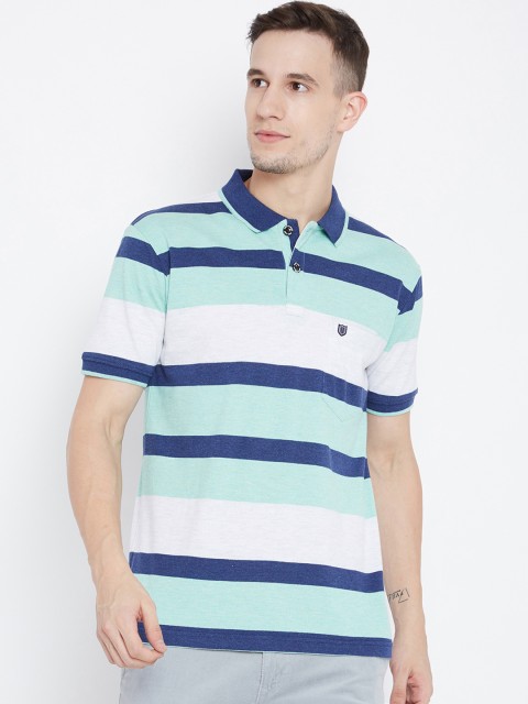 

Duke Men Blue Striped Polo Collar T-shirt