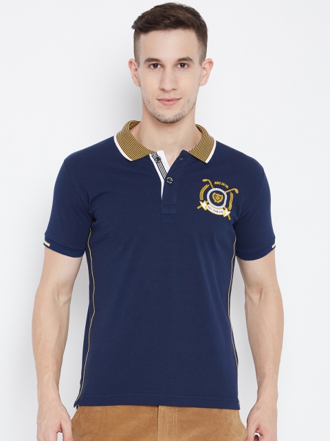 

Duke Men Navy Blue Printed Polo Collar T-shirt