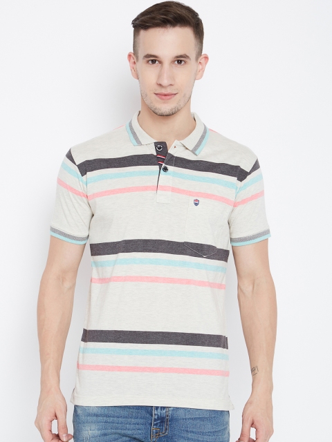 

Duke Men Off-White Striped Polo Collar T-shirt