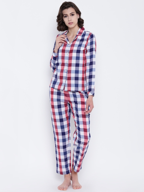 

Clt.s Women Blue & Red Checked Night suit C585