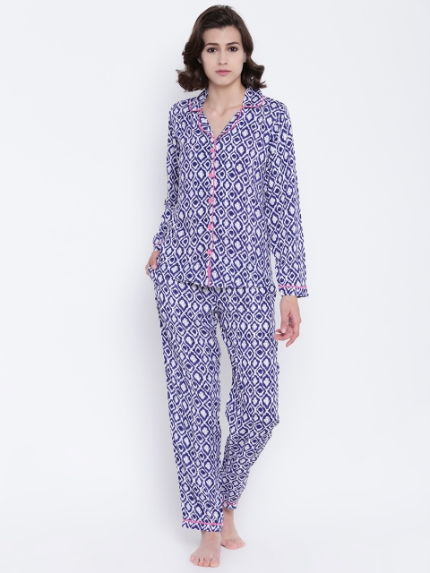 

Clt.s Women Blue & White Printed Night suit C597