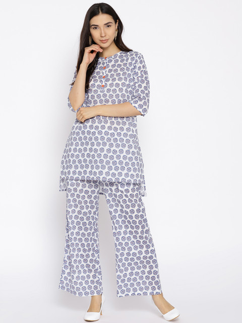 

Clt.s Blue & White Printed Lounge Set
