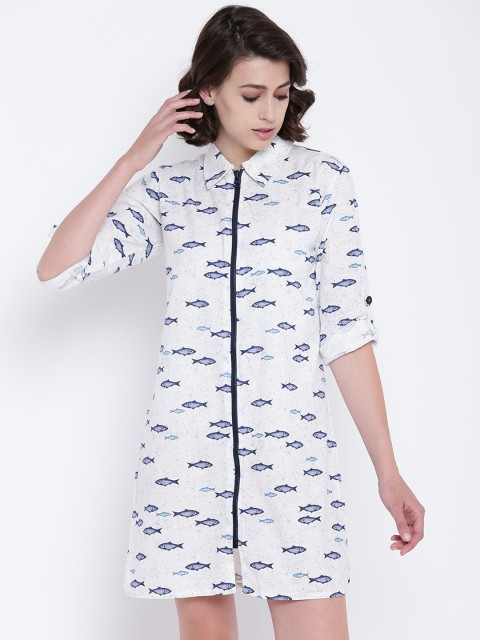 

Clt.s White & Navy Blue Printed Sleep Shirt C607