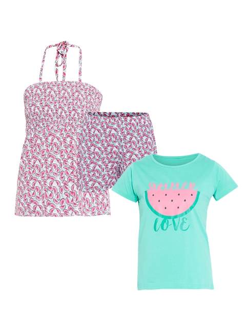 

Clt.s Teal Blue & Purple Printed Lounge Set C448