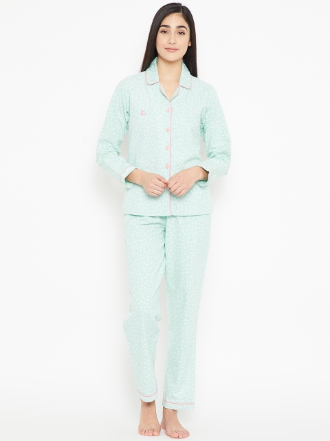 

Clt.s Women Sea Green & White Printed Night suit C552