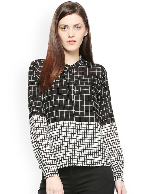 

Van Heusen Woman Black & White Regular Fit Checked Casual Shirt
