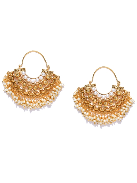 

damani Off-White Gold-Plated Beaded Crescent Shaped Chandbalis