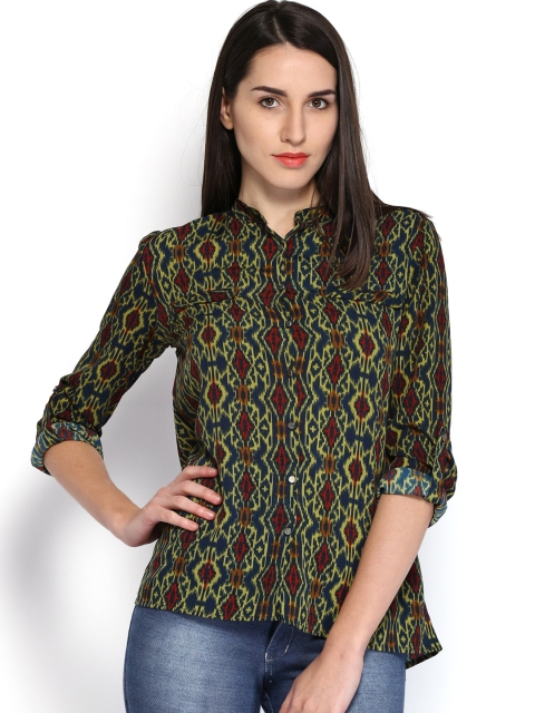 

Tokyo Talkies Women Yellow & Navy Printed Shirt