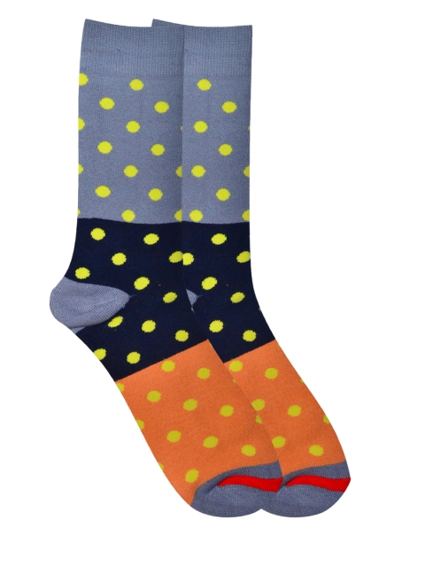 

Soxytoes Men Grey, Navy-Blue & Orange Colourblocked Socks