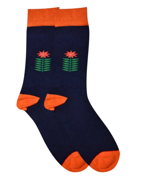 

Soxytoes Men Navy-Blue & Orange Patterned Socks