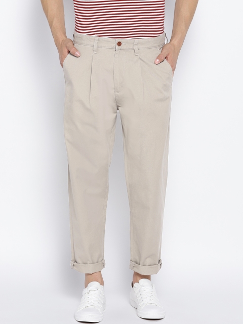 

People Men Khaki Loose Fit Solid Casual Trousers