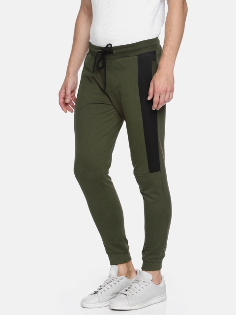 

People Men Olive Green Regular Fit Solid Joggers