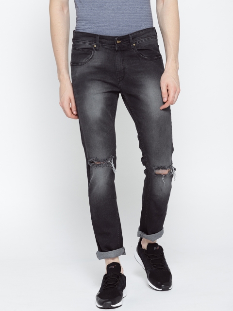 

People Men Black Slim Fit Mid-Rise Slash Knee Stretchable Jeans
