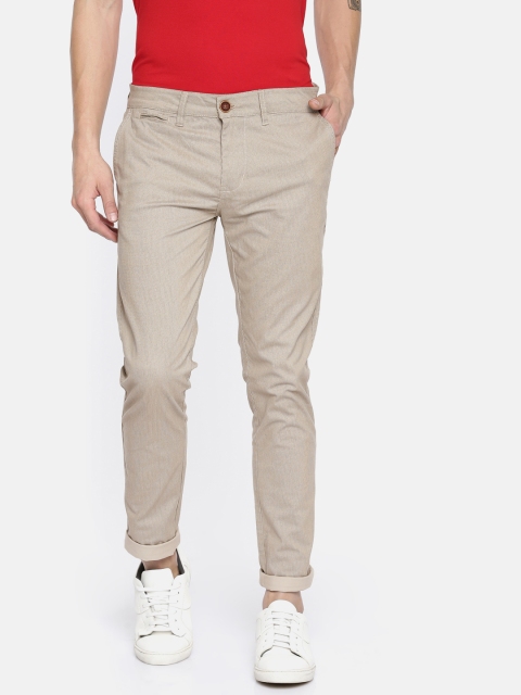 

People Men Beige Slim Fit Printed Trousers