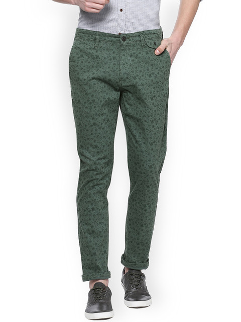

People Men Green Slim Fit Floral Print Regular Trousers
