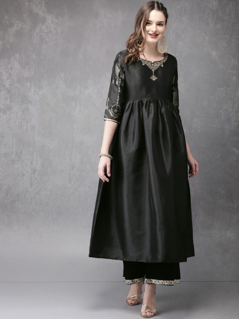 

Anouk Women Black Solid A-Line Kurta