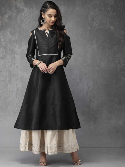 

Anouk Women Black Solid Anarkali Kurta