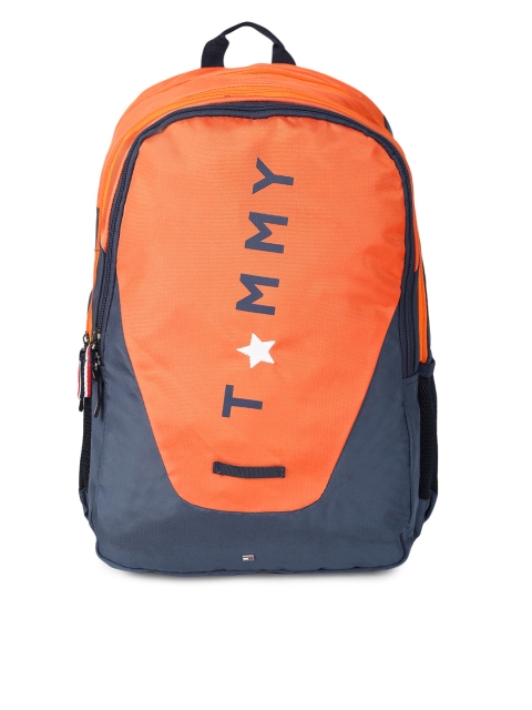 

Tommy Hilfiger Unisex Orange & Navy Blue Brand Logo Backpack