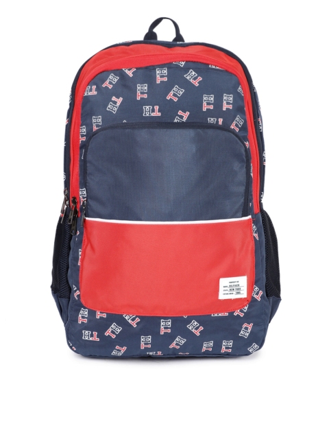 

Tommy Hilfiger Unisex Navy Blue & Red Brand Logo Backpack