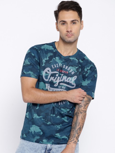 

Lee Cooper Men Blue Camouflage Print Round Neck T-shirt