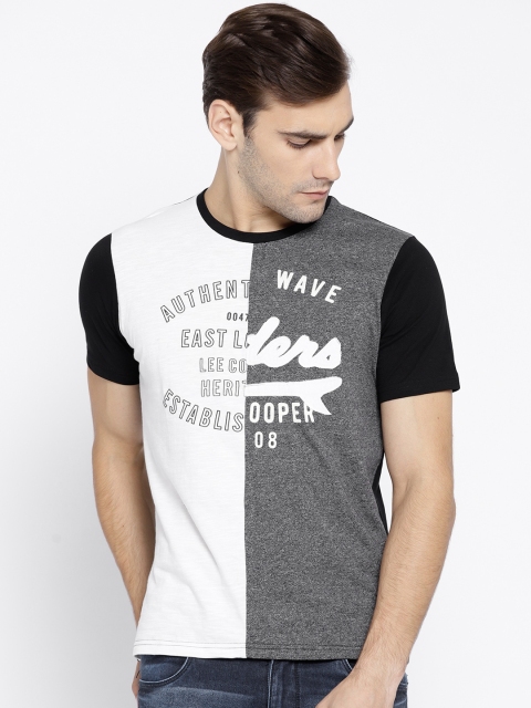 

Lee Cooper Men White & Charcoal Grey Printed Colourblocked Round Neck T-shirt