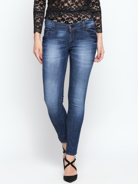 

fungus Women Blue Skinny Fit Low-Rise Clean Look Stretchable Crop Jeans