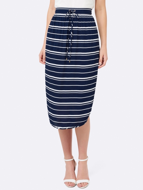 

Forever New Women Navy Blue & White Striped Skirt