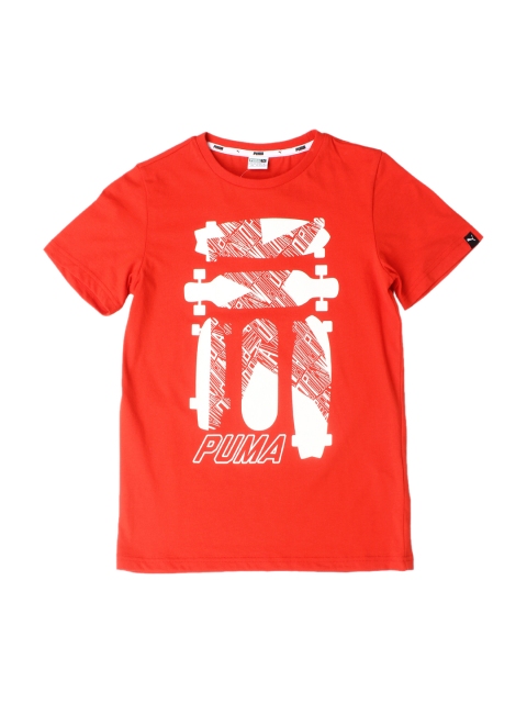 

Puma Boys Coral Red Printed Round Neck T-shirt