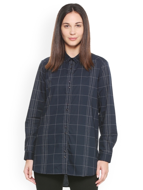 

Van Heusen Woman Women Navy Blue Regular Fit Checked Formal Shirt