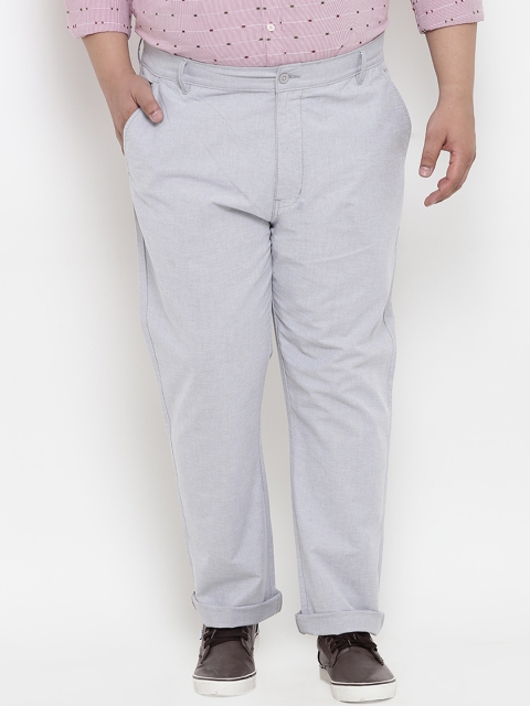 

John Pride Plus Size Men Grey Regular Fit Solid Regular Trousers