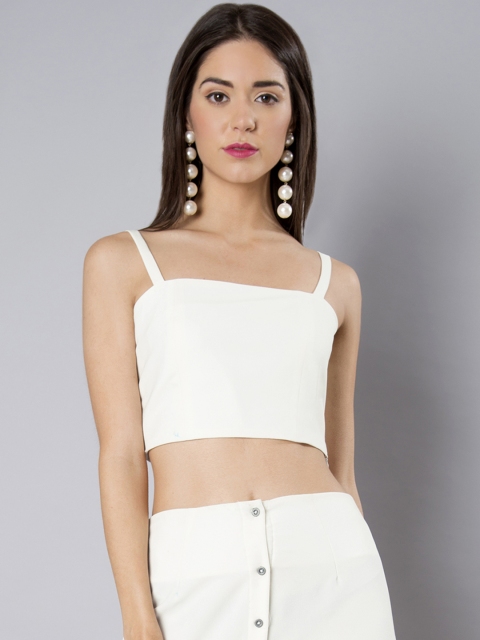 

FabAlley Women White Solid Fitted Crop Top