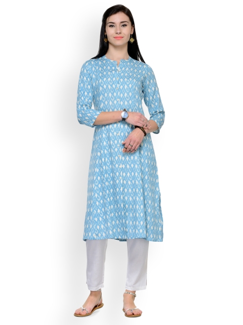 

Varanga Women Blue & White Printed Straight Kurta