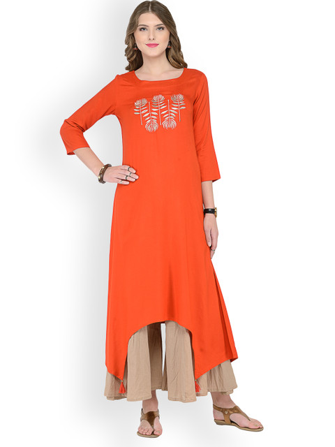 

Varanga Women Orange Solid A-Line Kurta