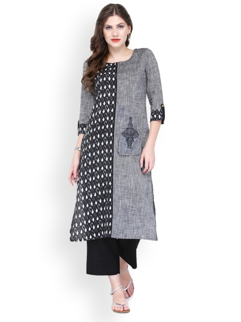 

Varanga Women Grey Printed Straight Kurta