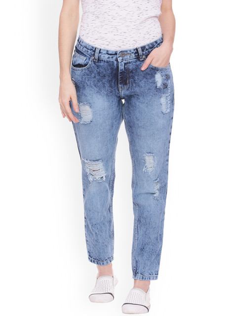

People Women Blue Boyfriend Fit Mid-Rise Mildly Distressed Jeans