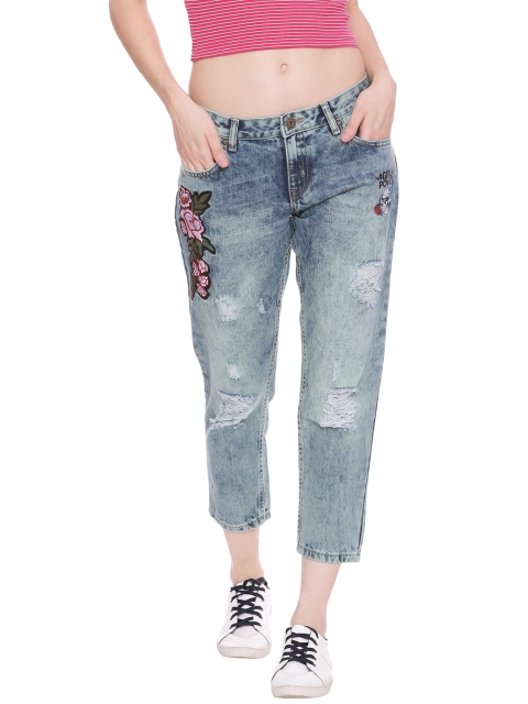 

People Women Blue Boyfriend Fit Mid-Rise Mildly Distressed Jeans
