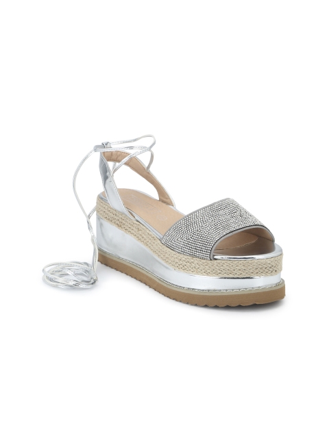 

Truffle Collection Women Silver-Toned Solid Sandals