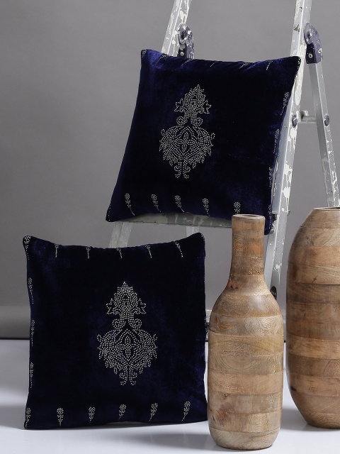 

Alina decor Blue Set of 2 Solid Square Cushion Covers