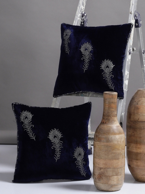

Alina decor Blue Set of 2 Solid Square Cushion Covers