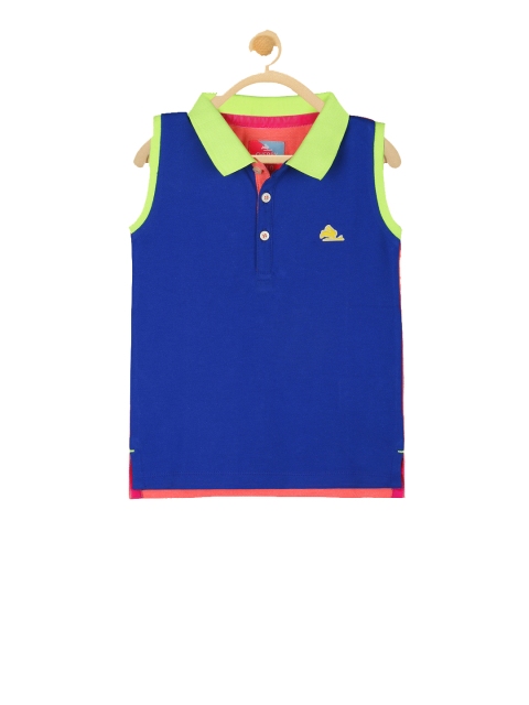 

Cherry Crumble Boys Blue Solid Polo Collar T-shirt