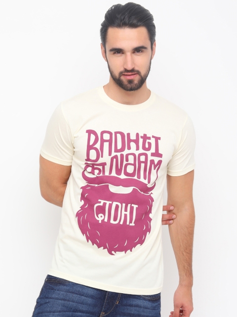 

Bushirt Men Cream-Coloured Printed Round Neck T-shirt