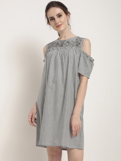 

RARE Women Grey Striped A-Line Dress