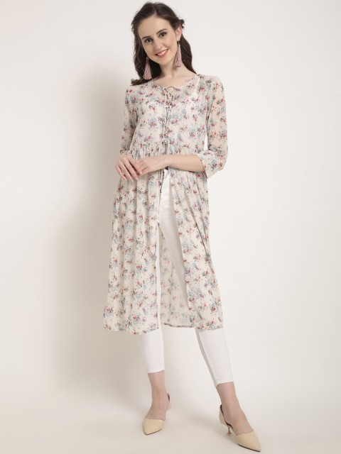 

RARE Off-White & Beige Printed Tie-Up Shrug