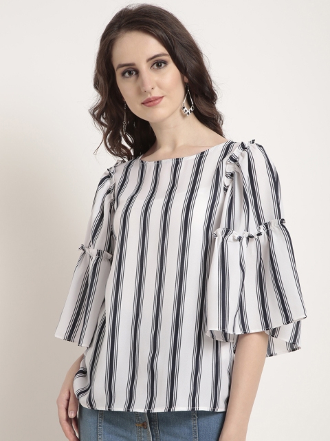 

RARE Women White & Blue Striped Top