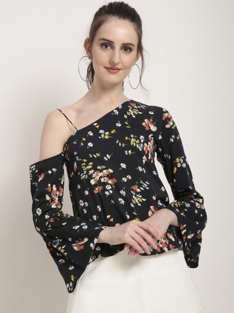 

RARE Women Black Floral Print Top