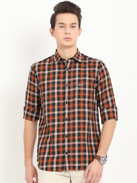 

Crocodile Men Orange & Black Slim Fit Checked Casual Shirt