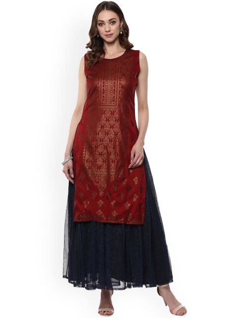 

Ahalyaa Women Red Printed Straight Kurta