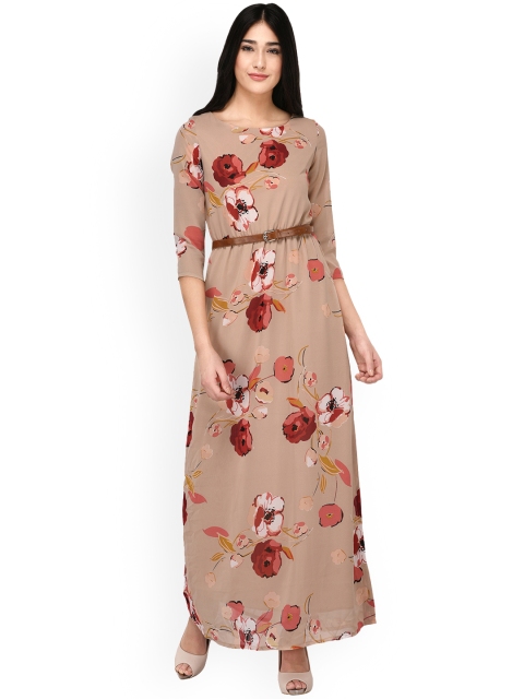 

PURYS Women Beige Printed Maxi Dress